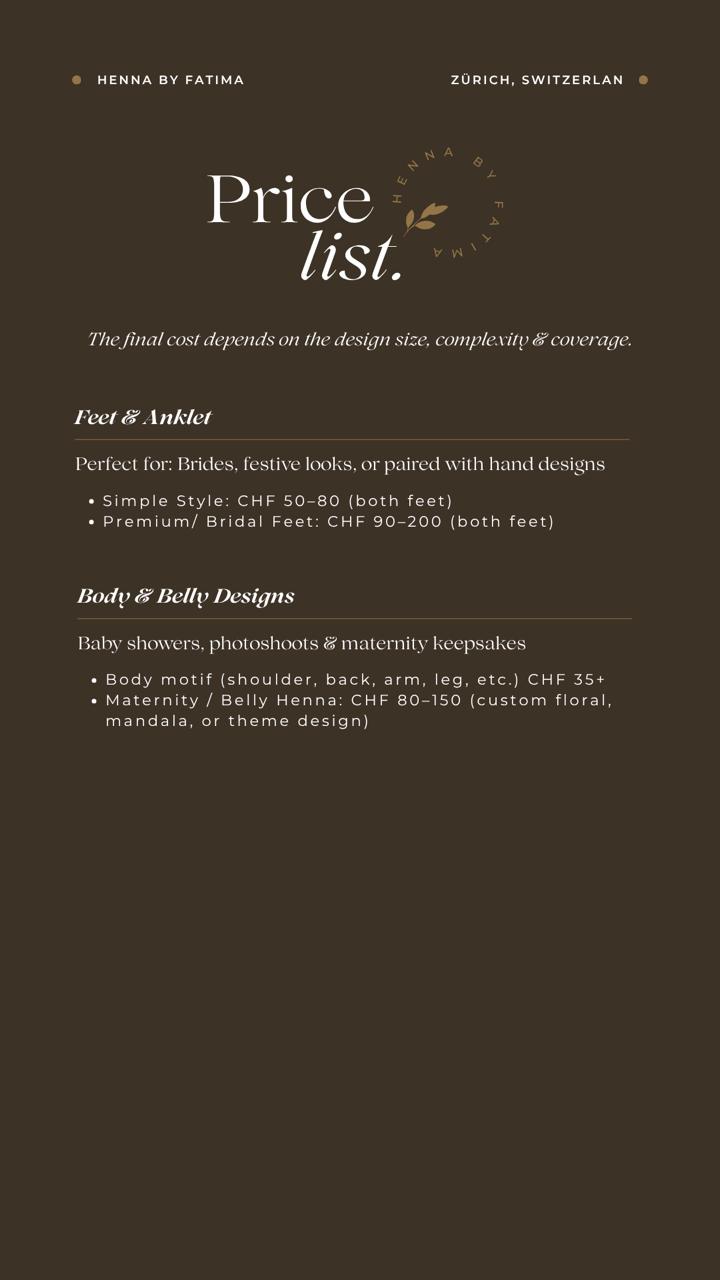Henna feet and body pricing