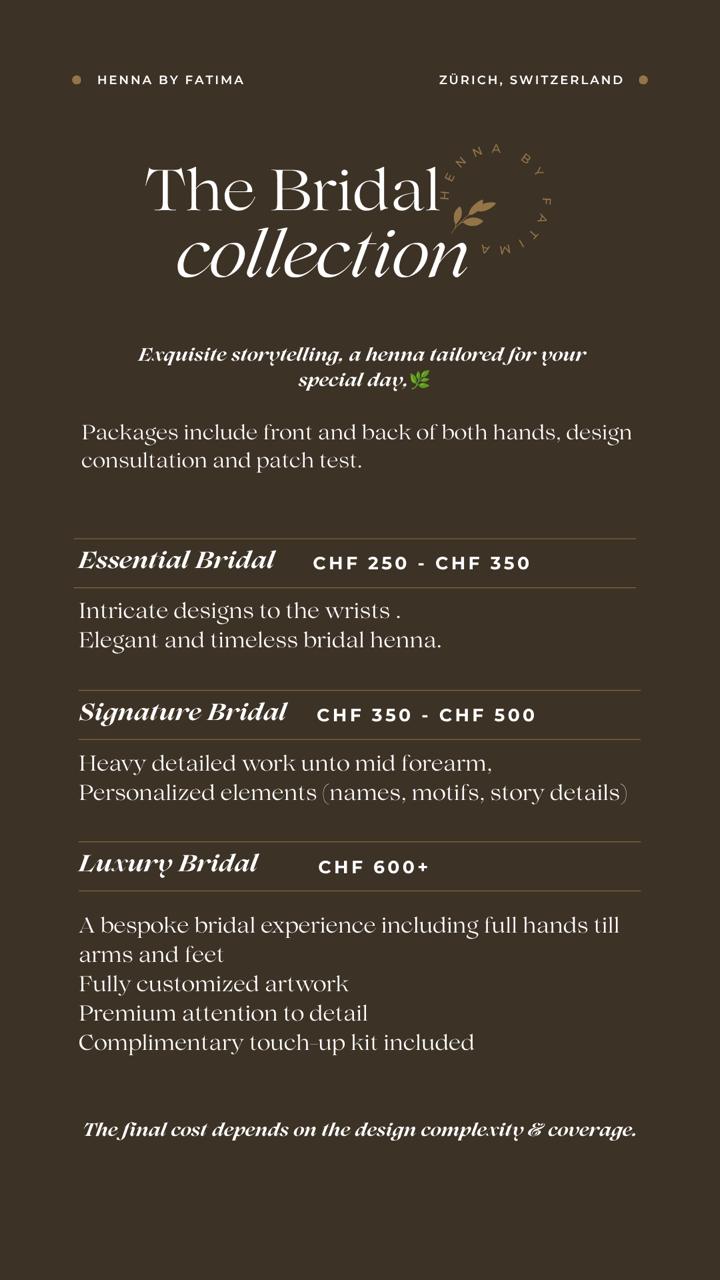 Bridal collection pricing